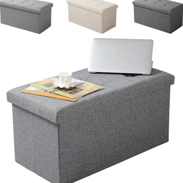 Rootz Living Kistor & Koffertar>Rootz hopfällbar förvaringspall med lock - Linne Ottoman - Stor kapacitet - Utrymmesbesparande - Bekväm sits - 76 cm x 38 cm x 37,5 cm