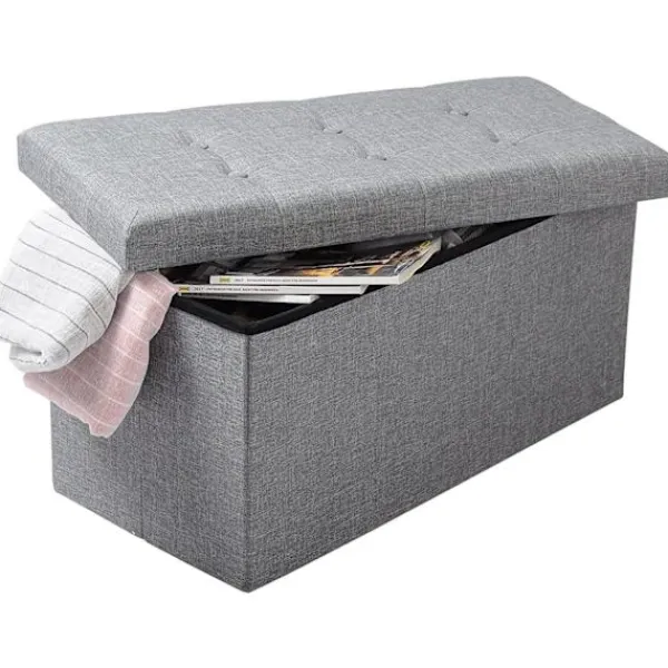 Rootz Living Kistor & Koffertar>Rootz hopfällbar förvaringspall med lock - Linne Ottoman - Stor kapacitet - Utrymmesbesparande - Bekväm sits - 76 cm x 38 cm x 37,5 cm