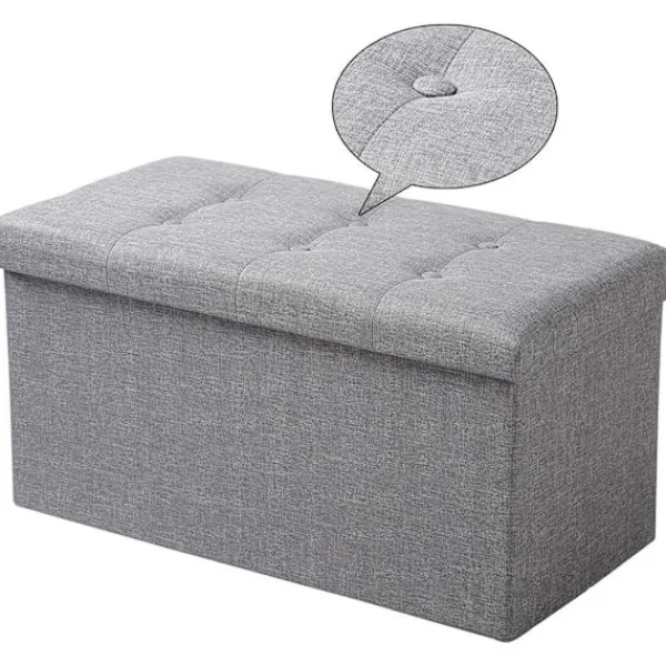Rootz Living Kistor & Koffertar>Rootz hopfällbar förvaringspall med lock - Linne Ottoman - Stor kapacitet - Utrymmesbesparande - Bekväm sits - 76 cm x 38 cm x 37,5 cm