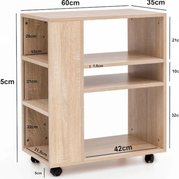 Rootz Living Hyllor>Rootz Hylla Sonoma 60x35x75 cm vagn med hjul trä - Smal kökshyll