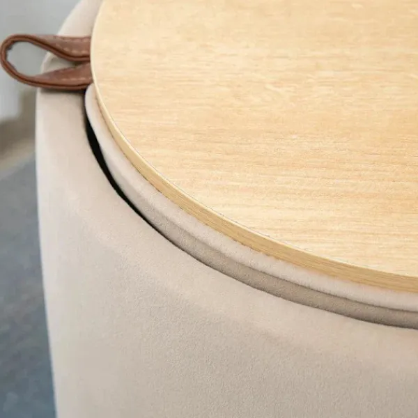 Rootz Living Sittpuffar>Rootz 2-i-1 pall - Soffbord - Sammetslook - Inklusive förvaringsutrymme och avtagbart lock - Beige - Ø44 cm x 47,5 cm
