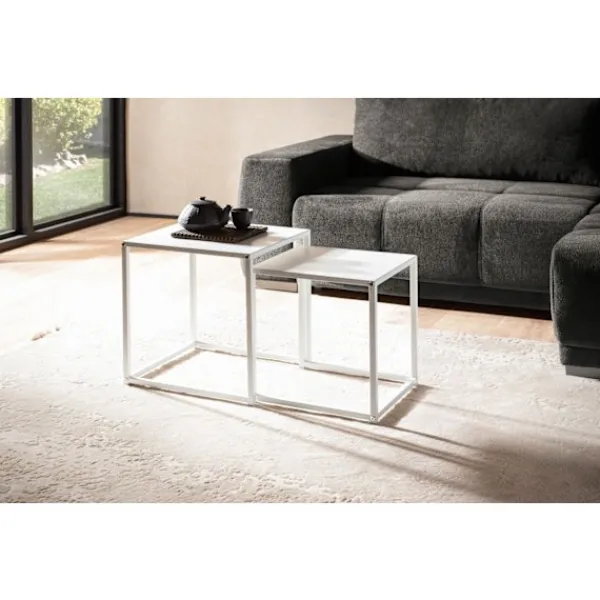 Rootz Living Småbord>Rootz Industrial Style Sidobord - Fyrkantiga gavelbord - Byggbord - Målat stål - 40cm x 40cm x 45cm & 35cm x 35cm x 40cm - Vit