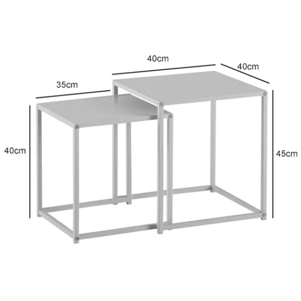 Rootz Living Småbord>Rootz Industrial Style Sidobord - Fyrkantiga gavelbord - Byggbord - Målat stål - 40cm x 40cm x 45cm & 35cm x 35cm x 40cm - Vit