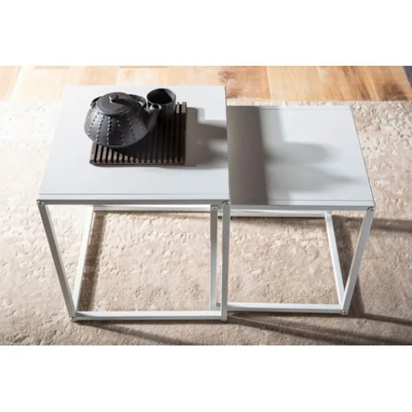 Rootz Living Småbord>Rootz Industrial Style Sidobord - Fyrkantiga gavelbord - Byggbord - Målat stål - 40cm x 40cm x 45cm & 35cm x 35cm x 40cm - Vit