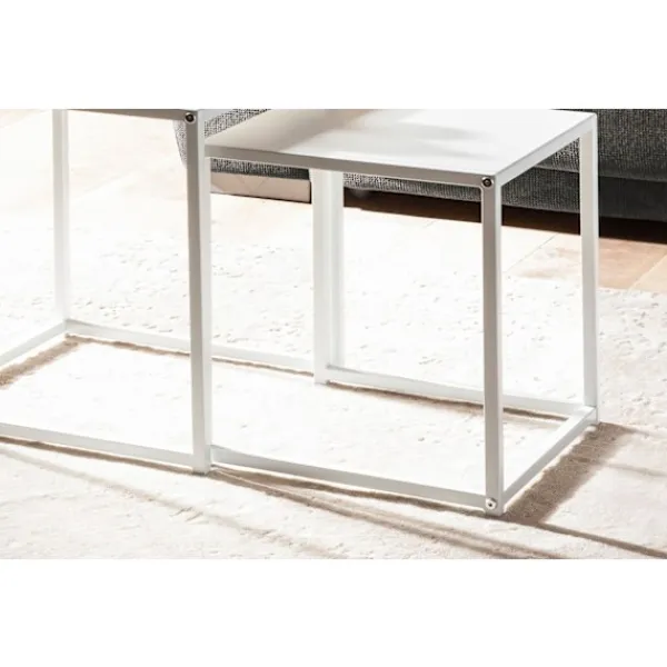Rootz Living Småbord>Rootz Industrial Style Sidobord - Fyrkantiga gavelbord - Byggbord - Målat stål - 40cm x 40cm x 45cm & 35cm x 35cm x 40cm - Vit