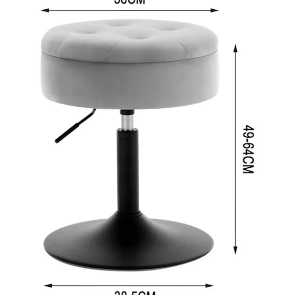 Rootz Living Pallar>Rootz justerbar sammetsbarstol - Bänkpall - Kökspall - Slitstark, multifunktionell, förvaringsutrymme - 39,5 cm Sittdiameter, höjd 49,5-65 cm