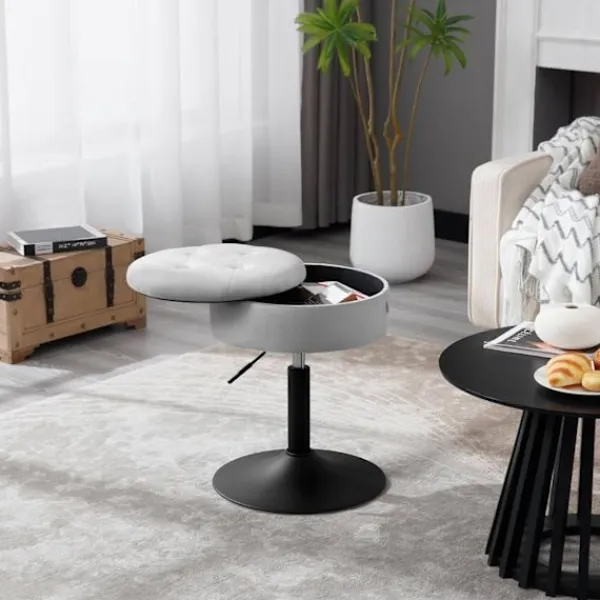 Rootz Living Pallar>Rootz justerbar sammetsbarstol - Bänkpall - Kökspall - Slitstark, multifunktionell, förvaringsutrymme - 39,5 cm Sittdiameter, höjd 49,5-65 cm