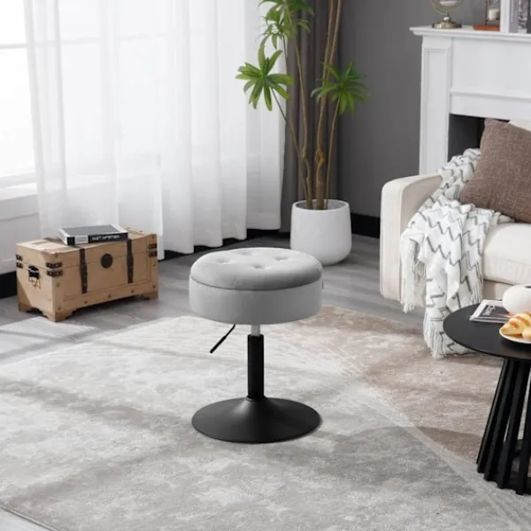 Rootz Living Pallar>Rootz justerbar sammetsbarstol - Bänkpall - Kökspall - Slitstark, multifunktionell, förvaringsutrymme - 39,5 cm Sittdiameter, höjd 49,5-65 cm