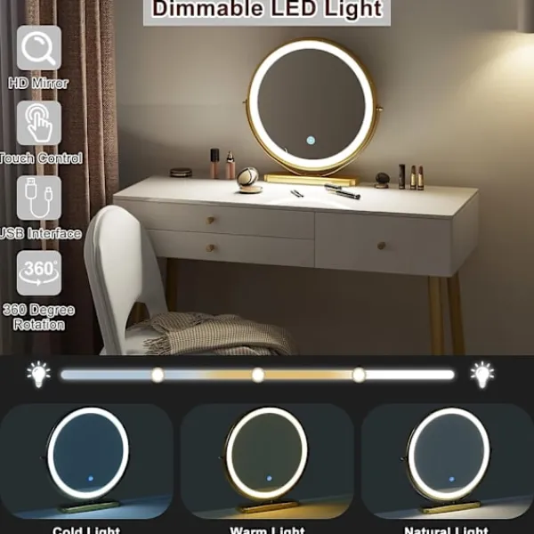 Rootz Living Sminkbord>Rootz justerbart sminkbordsset - Sminkbord med pall - Sminkbord med LED-spegel - Ergonomisk komfort - Gott om förvaring - Robust design - 100 cm x 122 | Fyndiq