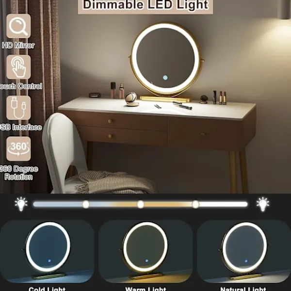 Rootz Living Sminkbord>Rootz justerbart sminkbordsset - Sminkbord - Sminkbord - LED-spegel - Ergonomisk pall - Gott om förvaring - 100 cm x 122 cm x 40 cm