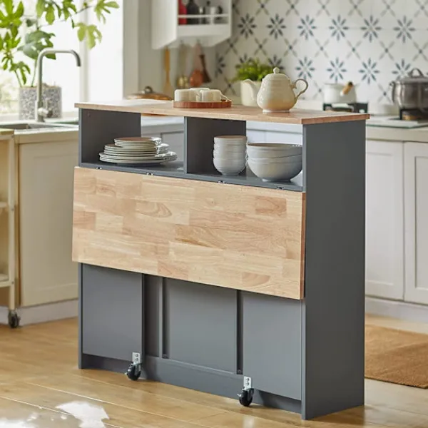 Rootz Living Köksö>Rootz Kitchen Island - Skänk med 2 skjutdörrar och vikbar bänkskiva - Kök Matsal - Skänk Förvaringsskåp - Skåp