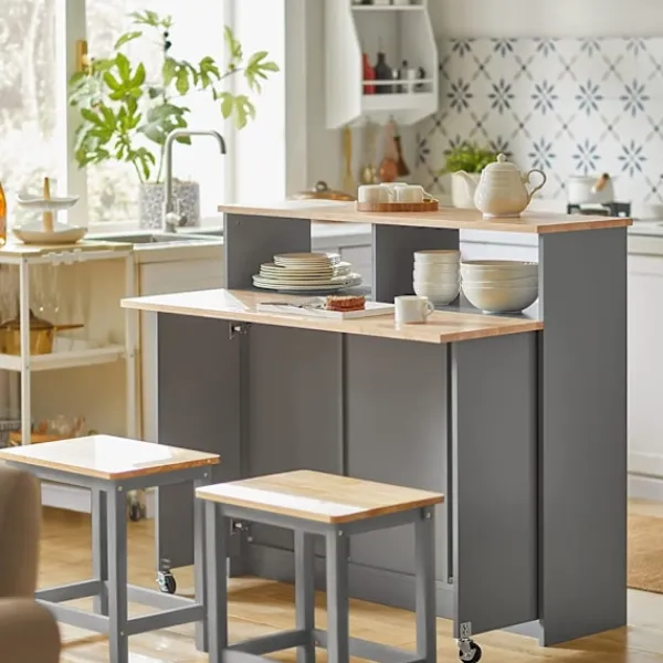 Rootz Living Köksö>Rootz Kitchen Island - Skänk med 2 skjutdörrar och vikbar bänksk