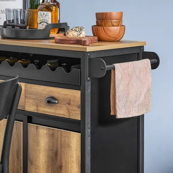Rootz Living Köksö>Rootz Kitchen Trolley Cart - Förvaringsvagn - Kitchen Island - MDF och metall - Handduks- och flaskställ - 89cm x 87cm x 40cm