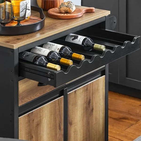 Rootz Living Köksö>Rootz Kitchen Trolley Cart - Förvaringsvagn - Kitchen Island - MDF och metall - Handduks- och flaskställ - 89cm x 87cm x 40cm