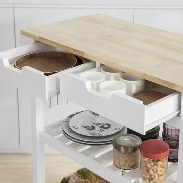 Rootz Living Köksö>Rootz Köksförvaringsvagn Serveringsvagn Kökshylla med topp av gummi 2 lådor 2 hyllor