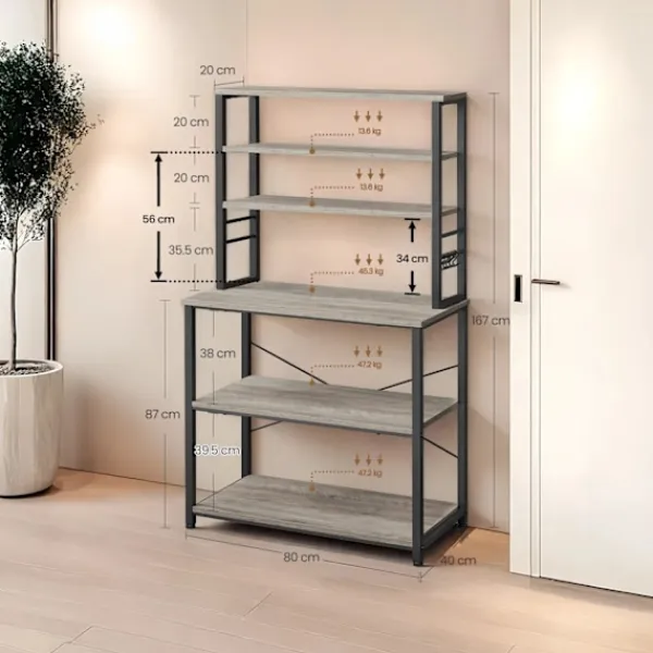 Rootz Living Köksö>Rootz kökshylla - Stående hylla - Mikrovågshylla - Space -Saving Solution - 40 x 80 x 167 cm