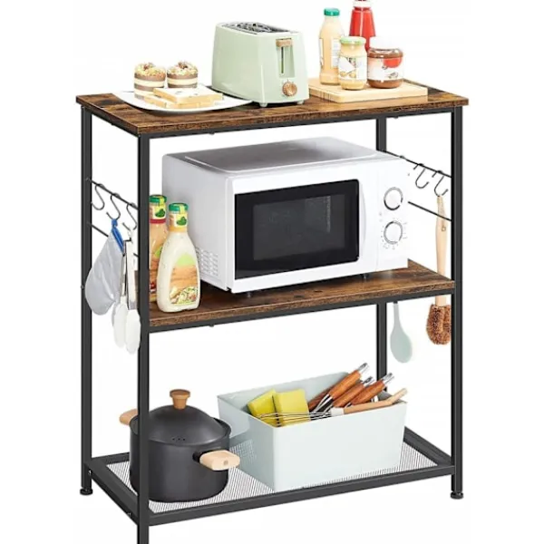 Rootz Living Köksö>Rootz Köksställ - Skänk - Förvaringsställ - 3 hyllor - 6 krokar - Bearbetat trä - Metall - Industriell - 80 x 40 x 90 cm