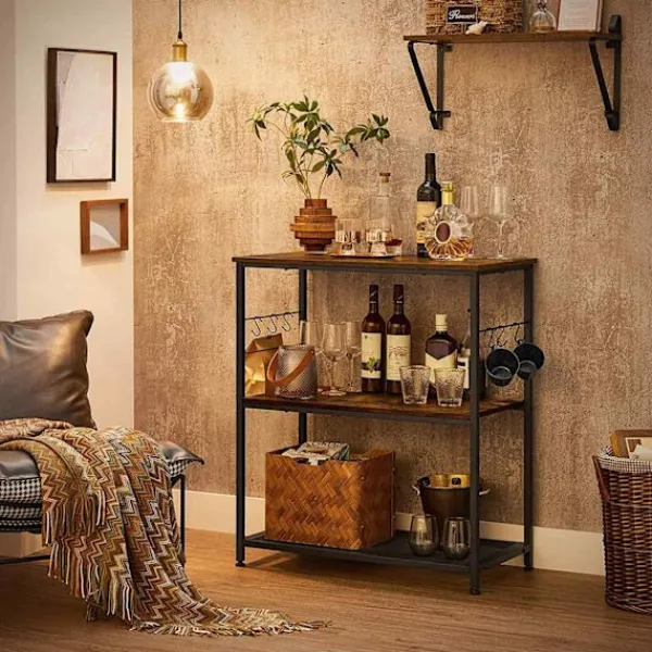 Rootz Living Köksö>Rootz Köksställ - Skänk - Förvaringsställ - 3 hyllor - 6 krokar - Bearbetat trä - Metall - Industriell - 80 x 40 x 90 cm