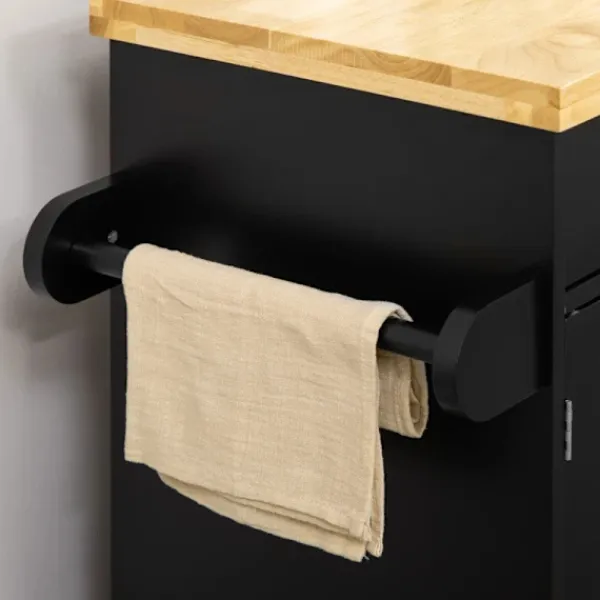 Rootz Living Köksö>Rootz Köksvagn - Köksö - Serveringsvagn - 1 Kryddställ - 1 Handdukshållare - Gummiträ - Svart - 109L x 40W x 89H cm