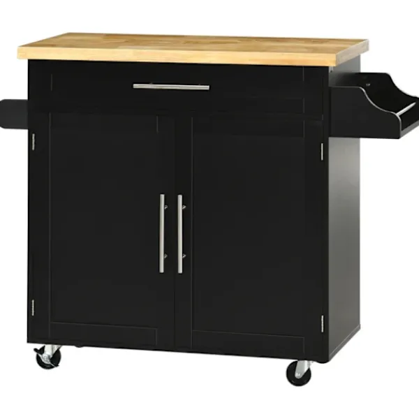 Rootz Living Köksö>Rootz Köksvagn - Köksö - Serveringsvagn - 1 Kryddställ - 1 Handdukshållare - Gummiträ - Svart - 109L x 40W x 89H cm