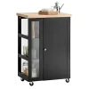 Rootz Living Sideboards>Rootz Köksvagn - Sidovagn - Serveringsvagn - Justerbara hyllor - Mobil förvaring - Låsbara hjul - Svart MDF och glas - 60cm x 90cm x 40cm