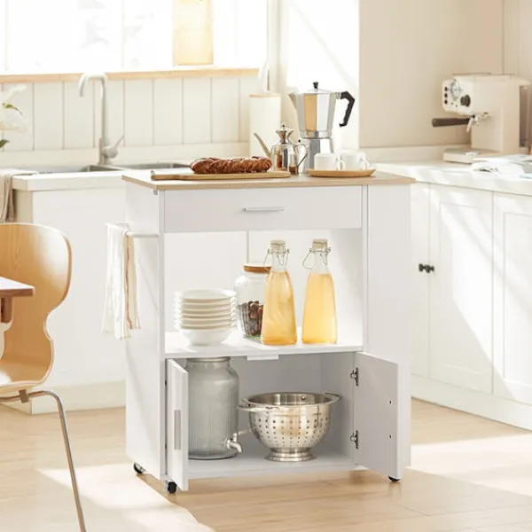 Rootz Living Köksö>Rootz köksvagn - Skänk - Serveringsvagn - Mobil köksö - Mångsidig förvaring med låda, hyllor och handdukshållare - Lätt rörlighet med låsbara hjul - V | Fyndiq