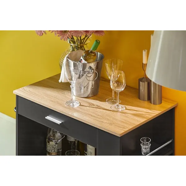 Rootz Living Köksö>Rootz Köksvagn - Skänk - Serveringsvagn - Köksö - Mobil förvaringsenhet med handdukshållare - 82cm x 88cm x 46cm