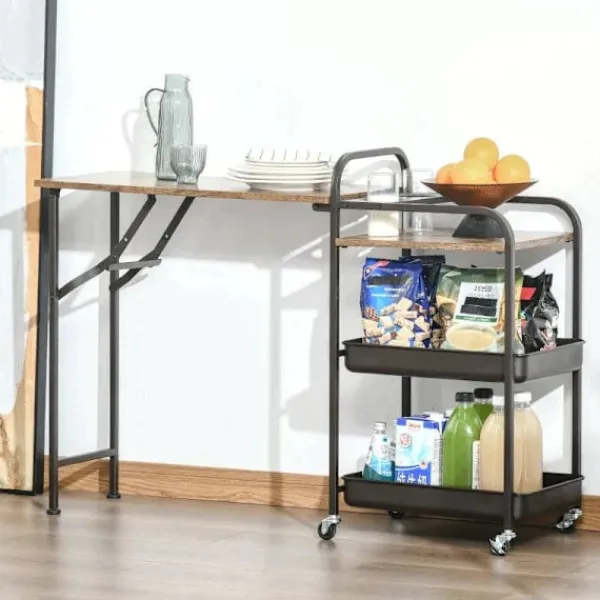 Rootz Living Köksö>Rootz Köksvagn - Tevagn - Serveringsvagn - Hopfällbart bord - Brun/Svart - 118 cm x 36,5 cm x 82 cm