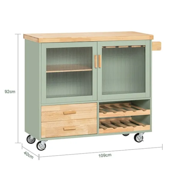 Rootz Living Köksö>Rootz Köksvagn FKW114-GR - Köksö - Skänk - Vinglashållare - Flaskhylla - Slitstark MDF & Bambu - 109cm x 92cm x 40cm