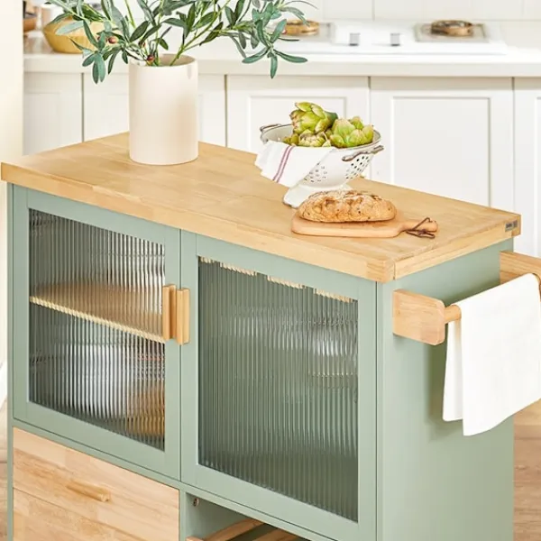 Rootz Living Köksö>Rootz Köksvagn FKW114-GR - Köksö - Skänk - Vinglashållare - Flaskhylla - Slitstark MDF & Bambu - 109cm x 92cm x 40cm
