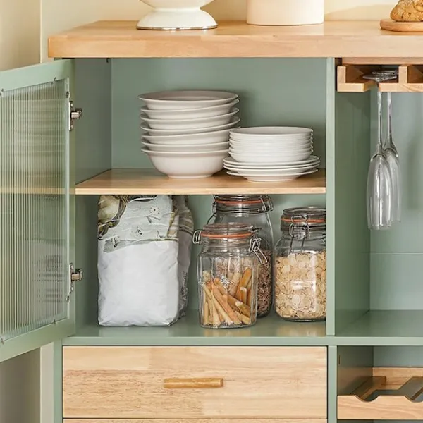 Rootz Living Köksö>Rootz Köksvagn FKW114-GR - Köksö - Skänk - Vinglashållare - Flaskhylla - Slitstark MDF & Bambu - 109cm x 92cm x 40cm