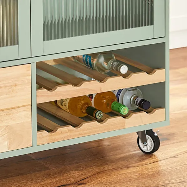 Rootz Living Köksö>Rootz Köksvagn FKW114-GR - Köksö - Skänk - Vinglashållare - Flaskhylla - Slitstark MDF & Bambu - 109cm x 92cm x 40cm