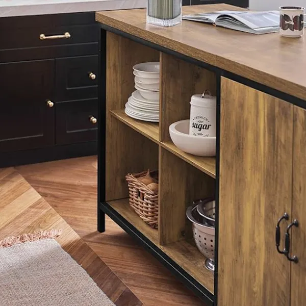 Rootz Living Köksö>Rootz Kommodebuffé - Köksö - Köksskåp - Mångsidig förvaring - Justerbar hylla - Rymlig design - MDF och metallram - 170cm x 89cm x 60cm