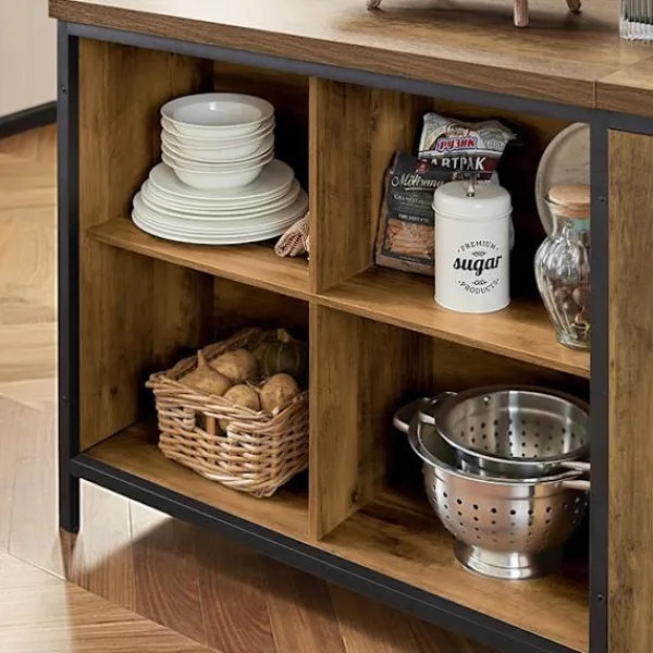 Rootz Living Köksö>Rootz Kommodebuffé - Köksö - Köksskåp - Mångsidig förvaring - Justerbar hylla - Rymlig design - MDF och metallram - 170cm x 89cm x 60cm