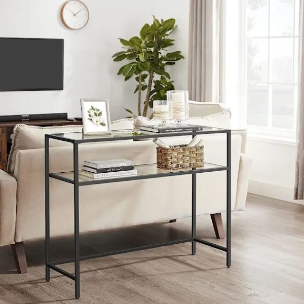 Rootz Living Småbord>Rootz Konsolbord - Konsolbord med 2 hyllor - Entrébord - Hallbord - Soffbord - Modernt konsolbord - Industriell hallbord - Accentbord - Metall - Glas | Fyndiq