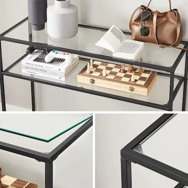Rootz Living Småbord>Rootz Konsolbord - Konsolbord med 2 hyllor - Entrébord - Hallbord - Soffbord - Modernt konsolbord - Industriell hallbord - Accentbord - Metall - Glas | Fyndiq