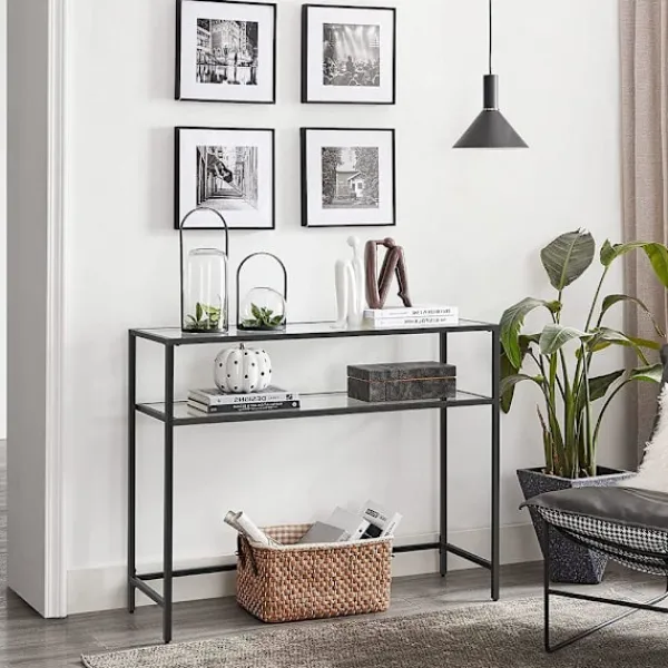 Rootz Living Småbord>Rootz Konsolbord - Konsolbord med 2 hyllor - Entrébord - Hallbord - Soffbord - Modernt konsolbord - Industriell hallbord - Accentbord - Metall - Glas | Fyndiq