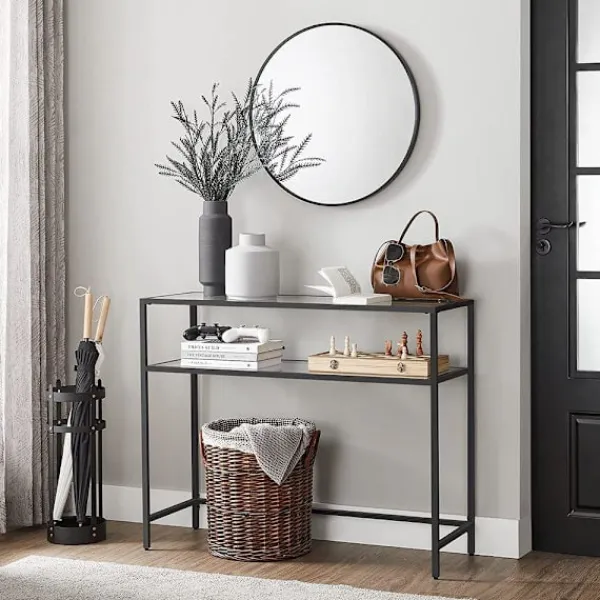 Rootz Living Småbord>Rootz Konsolbord - Konsolbord med 2 hyllor - Entrébord - Hallbord - Soffbord - Modernt konsolbord - Industriell hallbord - Accentbord - Metall - Glas | Fyndiq