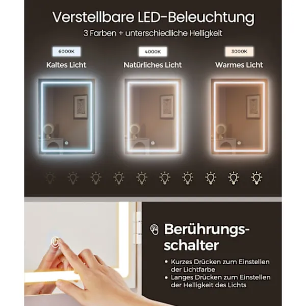 Rootz Living Sminkbord>Rootz LED Sminkbord - Modernt sminkbord - Upplyst sminkbord - Spånskiva - 40 cm x 117 cm x 145 cm - Molnvit