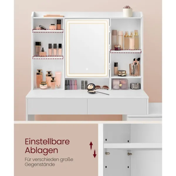 Rootz Living Sminkbord>Rootz LED Sminkbord - Modernt sminkbord - Upplyst sminkbord - Spånskiva - 40 cm x 117 cm x 145 cm - Molnvit