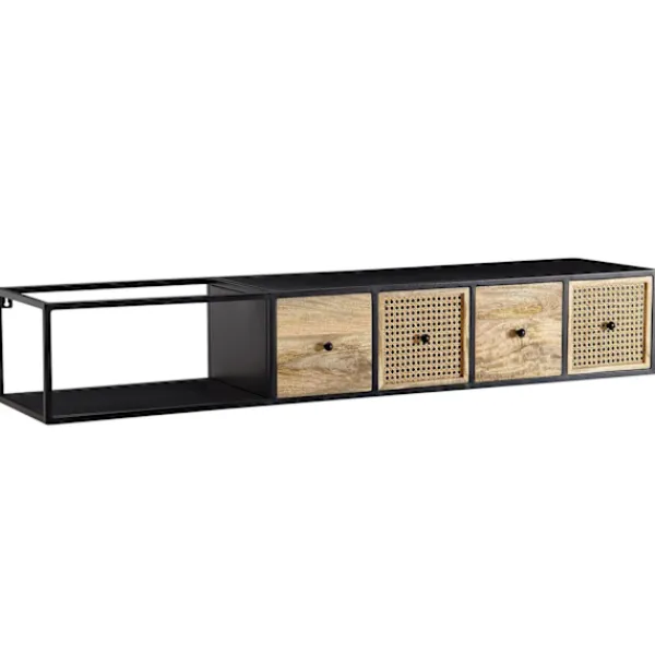 Rootz Living Tv-Bänkar>Rootz lowboard hängande mango massivt trä - metall 150x25x35 cm TV-skåp svart - Design TV-bänk modern - TV-skåp vägg - TV-byrå TV-byrå för upphängning | Fyndiq