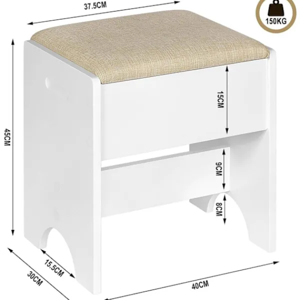 Rootz Living Pallar>Rootz Make -Up Pall - Vanity Seat - Foot Pall - Bekväm 150 kg kapacitet - Elegant brun vit - 40 cm x 45 cm x 30 cm
