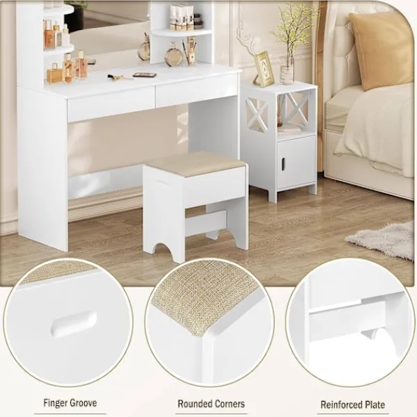 Rootz Living Pallar>Rootz Make -Up Pall - Vanity Seat - Foot Pall - Bekväm 150 kg kapacitet - Elegant brun vit - 40 cm x 45 cm x 30 cm