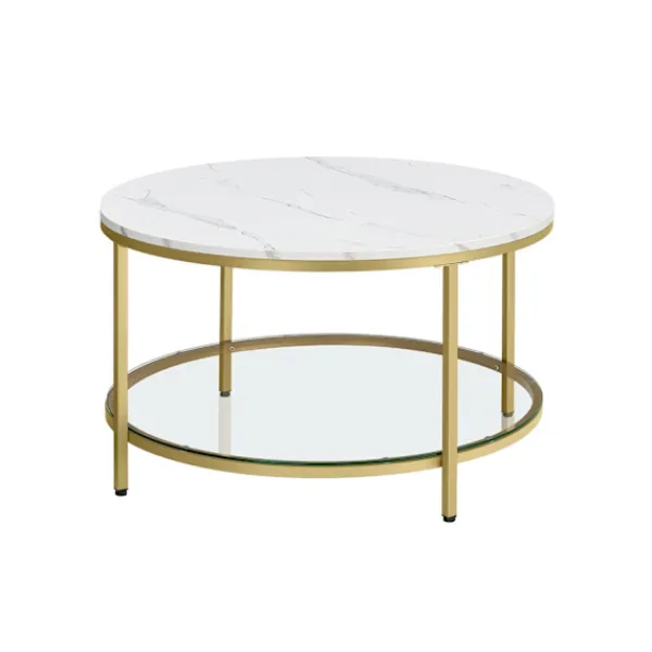 Rootz Living Soffbord>Rootz Marble White-Metallic Gold Soffbord - Vardagsrumsbord - Modernt mittbord - Spånskiva - Härdat glas - Stålstomme - Justerbara fötter - Lättvikt - | Fyndiq