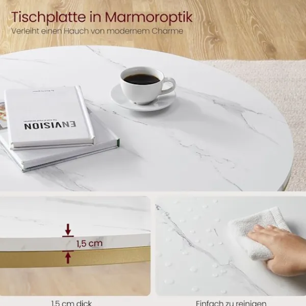 Rootz Living Soffbord>Rootz Marble White-Metallic Gold Soffbord - Vardagsrumsbord - Modernt mittbord - Spånskiva - Härdat glas - Stålstomme - Justerbara fötter - Lättvikt - | Fyndiq