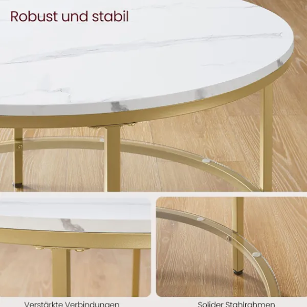 Rootz Living Soffbord>Rootz Marble White-Metallic Gold Soffbord - Vardagsrumsbord - Modernt mittbord - Spånskiva - Härdat glas - Stålstomme - Justerbara fötter - Lättvikt - | Fyndiq
