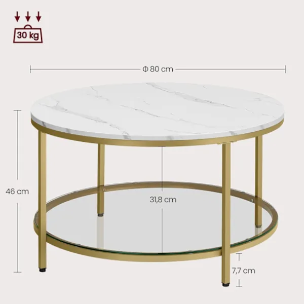 Rootz Living Soffbord>Rootz Marble White-Metallic Gold Soffbord - Vardagsrumsbord - Modernt mittbord - Spånskiva - Härdat glas - Stålstomme - Justerbara fötter - Lättvikt - | Fyndiq