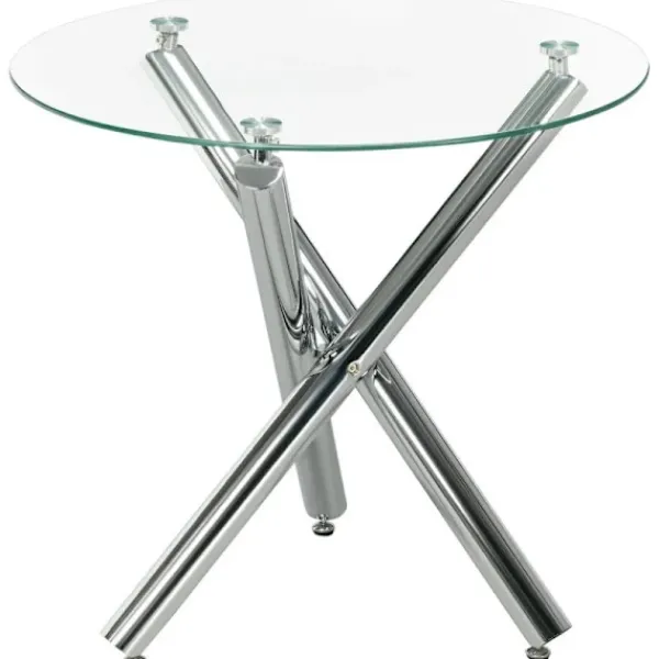 Rootz Living Matbord>Rootz Matbord - Rund skiva i härdat glas - Kantlös design - för 2-4 personer - Stålben - Transparent + Silver - 80 x 80 x 74 cm