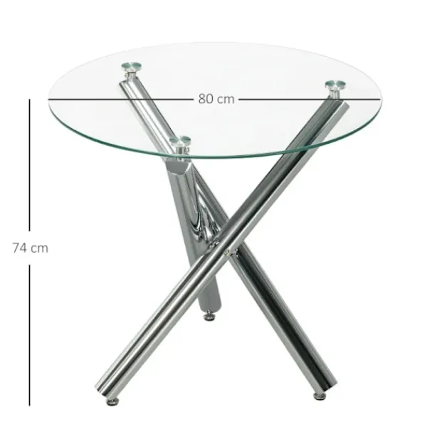 Rootz Living Matbord>Rootz Matbord - Rund skiva i härdat glas - Kantlös design - för 2-4 personer - Stålben - Transparent + Silver - 80 x 80 x 74 cm