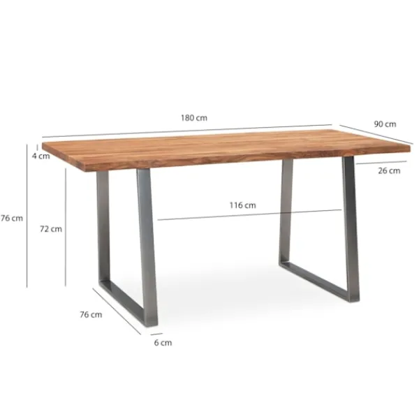 Rootz Living Matbord>Rootz Matbord i massivt akaciaträ - Köksbord - Rektangulärt bord - Handgjorda - Unik naturlig kant - Justerbar höjd - 180cm x 90cm x 76cm
